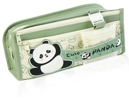QYEHF Panda Federmäppchen,Federmäppchen Panda Mäppchen Groß,Niedliches Panda Stiftetasche Abnehmbares Stifteetui mit Reißverschluss, Schreibwaren für Schüler Schule Bürobedarf,(Panda grün, 22x10x7cm)