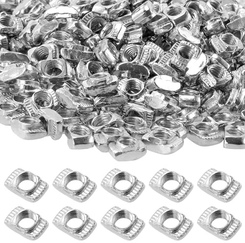 CHEUKYIU 500 Stück M5 Nutensteine, Nutenstein Hammerkopfmutter Hammermutter für Aluminiumprofile, Hammerkopfschrauben M5 Silber Verschiebbare T-Nutenmutter Aus Kohlenstoffstahl, 10 x 6 x 4mm