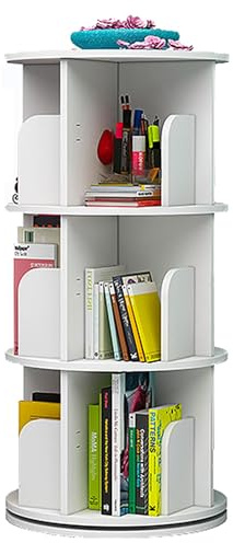 Kchsdool Eckregal mit Drehfunktion, 360° Drehbares Aufbewahrungsregal, Stehendes Drehregal, Schmaler Bücherregal (Weiß, 3-Stock)