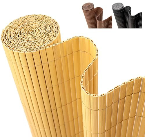Generisch PVC Sichtschutzmatte 80×300 cm, Sichtschutz Schilfrohrmatte Indoor & Outdoor für Balkon, Terrasse, Garten, Sichtschutzzaun Windschutz Sonnenschutz Wasserdicht, Holzfarble