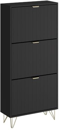 Vicco Schuhschrank Helge, Schwarz, 60 x 128.5 cm | 3 Fächer, zur Aufbewahrung und Organisation von Schuhen im Eingangsbereich