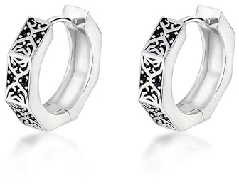 PHNIBIRD Creole silver 925 herrörhängen med tjockt timglasmönster Creole keltisk ring piercing för genomborrat öra