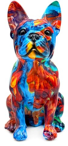 FUNSXBUG Bunte Kunst Statue Französische Bulldogge, Hundefiguren, Skulptur, Sammlerstücke, Zuhause, Büro, Desktop-Dekoration, Outdoor, Garten, Display, Dekoration, Harz (Farbe 3)