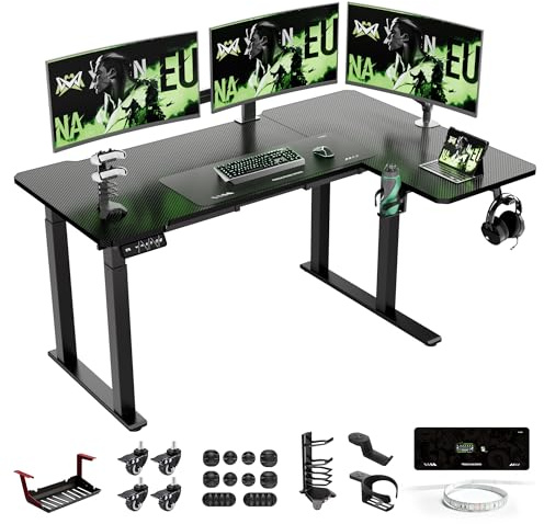 Klobel X-Win 63 Reversible L-Shaped Electric Standing Desk, Dual Motor Height Adjustable Desk with Locking Wheels, Carbon Fiber Black Top