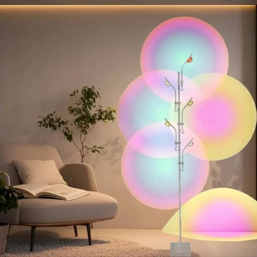 YESINTO Lampadaire Sur Pied Salon,Lampadaire LED 5 Têtes avec Changement de Couleur RGB,Interrupteur à Pied,15W,Blanc Chaud 3000K,Col de Cygne 360°,pour Lampe Ambiance Salon,Chambre,Bureau