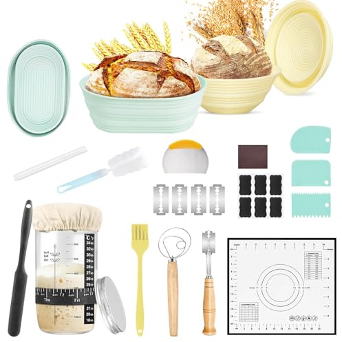 Sourdough Starter Kit, 9-inch Round and 10-inch Oval Proofing Baskets with Sourdough Bread Baking Tool Set for Bread Baking Bread Baking Accessories for Professional Bakeries and for Baking at Home