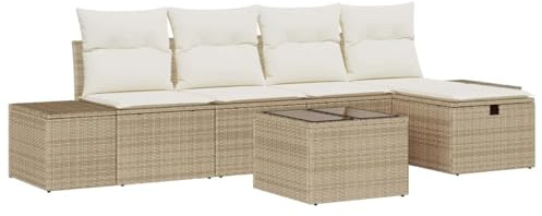 vidaXL 6-delat trädgårdsoff-set med kuddar Beige Poly Rattan | Utomhussittplatser med Förvaringsfunktion, Väderbeständig, Modern Design, Sektionella Möbler, Patio, Kuddförsäkrad