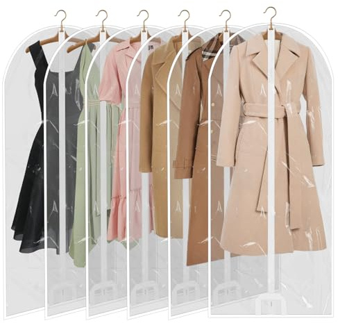 AWBEOT 6 Stück Kleidersack Anzug 60 * 140 cm Transparent Kunststoff Kleiderschutzhülle Mottenfeste Kleidersäcke Kleiderhülle aus PE Kleiderschutz für Anzüge, Kleider, Mäntel (Groß,Weiß)