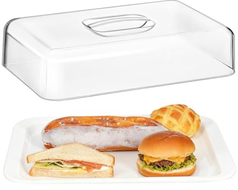 Kichvoe Rectangular Transparent Acrylic Food Cover with Dome Lid for Cake Bread and Dessert Display Stand Suitable for Home Kitchen Restaurant Cafe Use