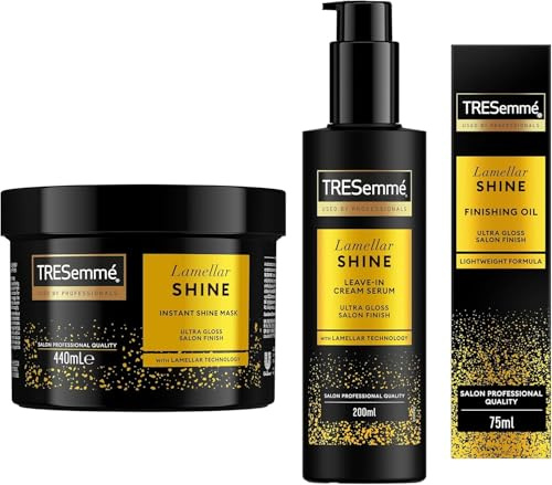 TRESemmé Lamellar Shine Set Cuidado del Cabello, Con Mascarilla, Crema-Sérum Sin Aclarado y Aceite, Para Todo Tipo de Cabello, Cabello Sedoso y Brillante, Con Tecnología Lamellar, 440ml + 200ml + 75ml
