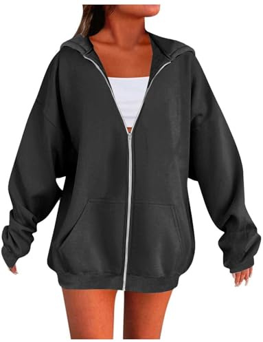 Generisch Hoodie Damen Kapuzenpullover Oversize Casual Pullover Sweatshirt Langarm Baumwolle Pulli Herbst Winter Hoody mit Tasche Sweatshirt Mit ReißVerschluss Damen Herbst faul
