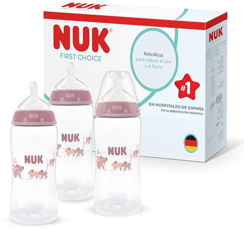 NUK First Choice Baby Bottles | 3+ Months | 300ml | Anti Colic Feeding Bottle | PP | Temperature Control Indicator | Koala | 3 Count