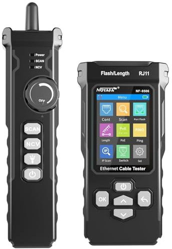 NOYAFA NF-8506 Probador de Cables de Red – Tester Ethernet con Prueba Ping, Escaneo IP y TDR, Test de Velocidad de Red, Parpadeo de Puertos, Localizador de Cables RJ45 RJ11, CAT5 CAT6