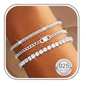 Finrezio 3 Piezas Pulsera de Plata de Ley 925 Pulsera Oro para Mujer Pulseras Tenis Apilables Chapadas Oro 14 Quilates Pulseras Cadena Circón Ajustables Juego Pulseras Joyería para Mujeres