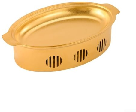 Olla caliente ovalada de acero inoxidable estilo coreano de doble oreja con vela de alcohol para calentar pescado y varias tareas de cocina en el hogar o uso comercial (40 x 23 cm, dorado)