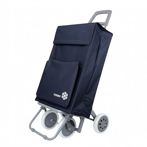 Carro de la Compra Plegable con Bolsa Térmica 4 Ruedas para Subir Escaleras, Carrito del Mercado, Bolsa Impermeable isotérmica de 46L litros. Porta Paraguas. (Azul-1)