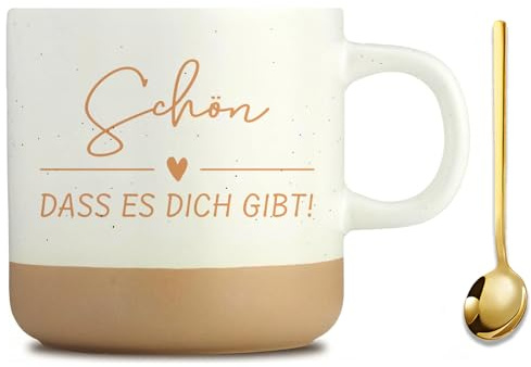 GIFISTAR Tasse mit Spruch Schön, dass es dich gibt – 350 ml Steinzeug-Tasse als Geschenk für Freundin, Freunde & Familie zum Geburtstag oder Muttertag