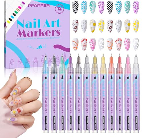12 färgers nagelkonstpennor sett, 3D nagellackpennor, 2026 uppgraderade nagelkonstmarkörer för gelnaglar, DIY snabbtorkande graffiti prickningspunktlinjepennor, nagelkonst ritverktyg TA640-12