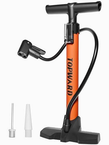 Topward Fahrradpumpe für alle Ventile, Standpumpe Fahrrad Mini Pumpe für Rennrad, Mountainbike, E-Bike - Luftpumpe für französisches Ventil, Auto-Ventil, DV, Ballpumpe - 11 Bar / 160 PSI Maximal druck