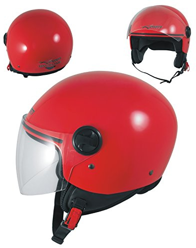Casque Jet Moto Scooter Quad avec Visiere ECE 22 A-Pro Rouge Poli XS