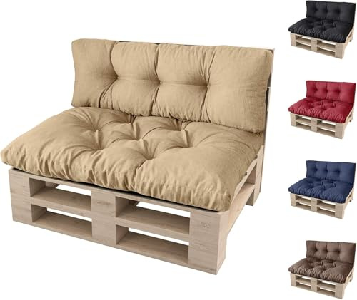 sunnypillow Palettenkissen für Palettenmöbel - 2er Set - Palettenauflage 120 x 80 für Palettensofa - Palettenpolster für Garten, Gesteppte Kissen für Europaletten - Sitzkissen & Rückenkissen Beige