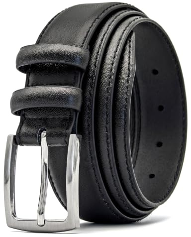 Ashford Ridge Läderbälte för herrar, 33 mm brett, med dubbla öglor, Svart, Medium (32 - 36 waist)