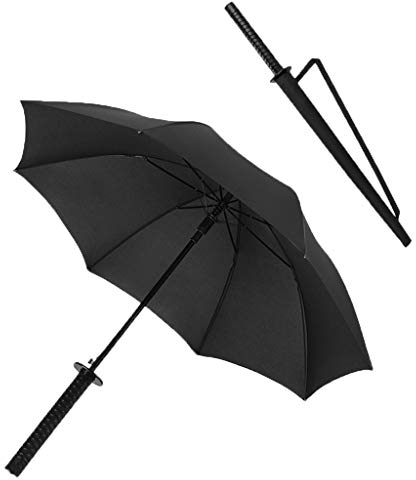 Umbrella Samurai Regenschirm mit langem Griff Langer Griff Wasserdicht und Winddicht Schwarz lackierter Stahl + Glasfaserschirm Skelettharzgriff 115cm Übergroßer Regenschirm