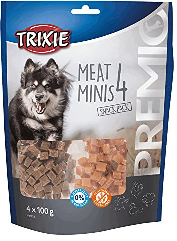 TRIXIE Hundeleckerli PREMIO 4 Meat Minis, Huhn/Ente/Rind/Lamm Hundesnack - herzhaftes Leckerli mit Fleisch, ohne Zuckerzusatz und Gluten 4 x 100 g - 31852