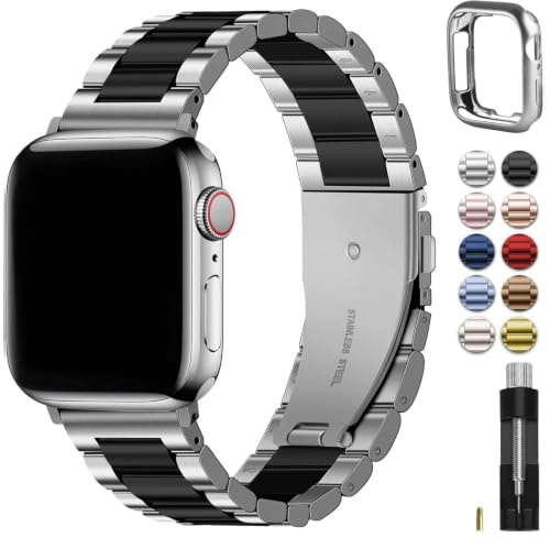 Fullmosa Kompatibel med Apple Watch Armband 41mm 40mm 38mm Kvinnor Män, Metallarmband rostfritt stålband för iwatch SE 3 2 1Series 9 8 7 6 5 4 3 2 1, Svart lack