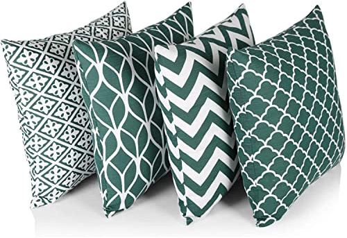 Penguin Home 4Er - Pack Dekorative Quadratische Kissen Aus Baumwolle, Luxuriöse, Stilvolle Für Wohnzimmer, Sofa, Schlafzimmer, Mit Unsichtbarem Reißverschluss, 45X45 cm (18 Inches), Grün
