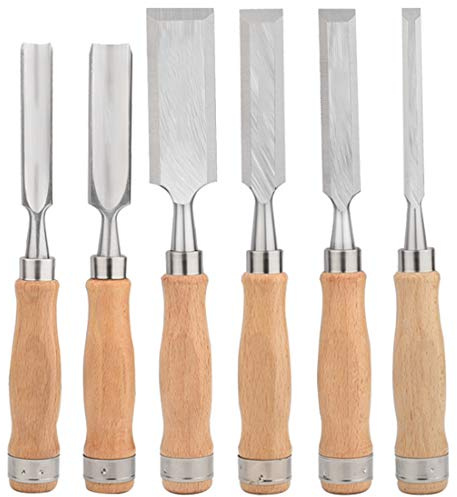 Ciseaux À Bois, Set De Ciseau À Bois 6 Pièces Pour La Sculpture Sur Bois, Charpentiers, Outils De Sculpture (Ciseau Plat,10, 20, 24, 38Mm, Burin Demi-Rond, 24, 18Mm)