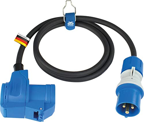 as - Schwabe Camping Verlängerungsleitung 1,5 m – 230V/16A/3-polig | CEE-Stecker mit Spannungsanzeige - CEE-Winkelkupplung + Schutzkontaktsteckdose - Wohnmobil Verlängerungskabel - IP44, 61403