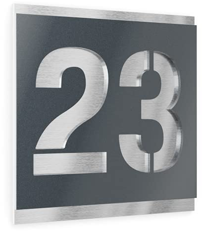 Graviers Design Hausnummer aus V2A Edelstahl 120x120mm - Anthrazit Metallic - Wetterfest Rostfrei Individuell anpassbar nach eigener Wunsch-Nummer - Made in Germany