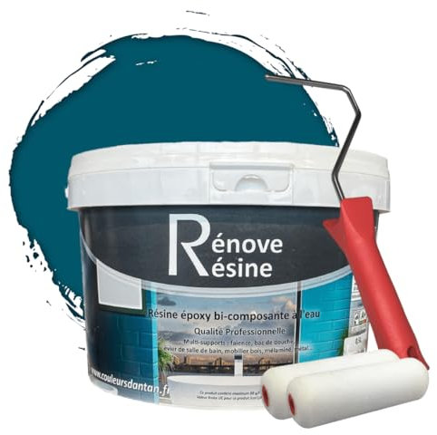 COULEURS D ANTAN Peinture Résine multisupport Intérieur pour Faïence, Carrelage, Douche, Baignoire 5m² - RAL 5009 Bleu azur + Kit d'application OFFERT