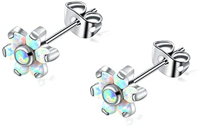 Titan Opal Labret Flower Stud Ohrringe für Frauen Mädchen, hypoallergen Birthstone Opal Ohrringe für empfindliche Ohren – Knorpellappen Ohrringe Schmuck
