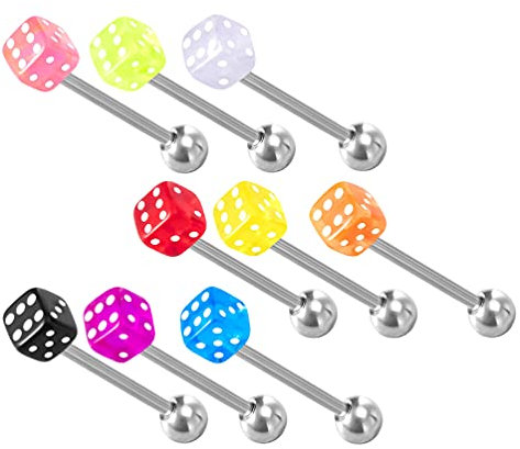 Holibanna 9Pcs Würfel Zunge Barbells Ring Piercing Barbell für Frauen Acryl Kunststoff Piercing Schmuck Halloween Schmuck
