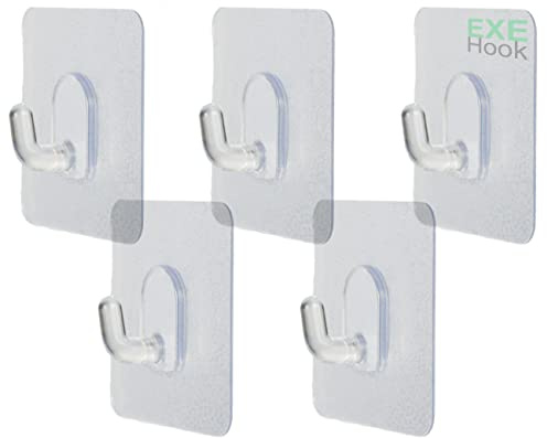 EXEHook Wandhaken Saugnapf/Selbstklebend für Küche, Bad, Caravan transparent (3Kg S eckig 5er Set)