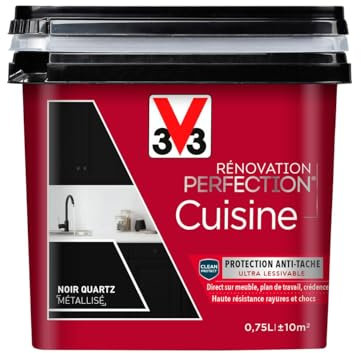 V33 Peinture de rénovation cuisine, Rénovation perfection Noir quartz Métallisé 750ml