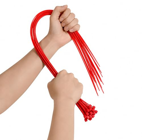 On1shelf® Heavy Duty Cable Ties Red 450mm x 7.2mm Strong Long Nylon PA66 Zip Tie Wraps 50 Pack 18 Inch for Cable Management, Garage, Garden & Electrical Use