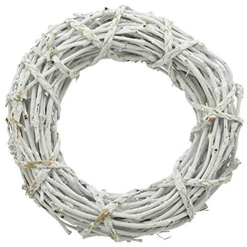 finehomegarden Kränze Türkranz Tischkränze Rattan weiß Naturmaterial Ø40cm H9cm Landhaus Kranz Vintage