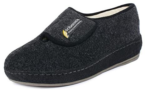 SCHAWOS Herren Filz Hausschuh 6064 warm gefüttert Schurwolle rutschhemmend Klettverschluss (46 EU, schwarz, Numeric_46)
