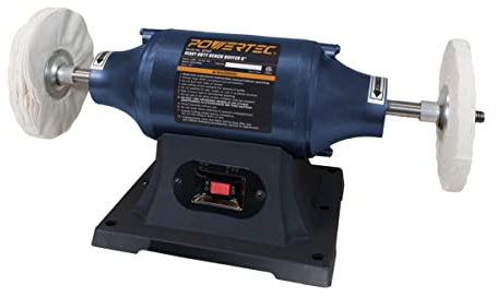 POWERTEC 6-Inch Bench Buffer Jewelry Polisher - Includes 2PCs 80Ply Thic Buffing Wheels | Ideal Benchtop Buffing Machine for Polishing Metal, Jewelry, Knives, Wood, Jade, and Plastic (BF601)