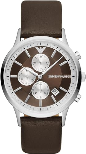 Emporio Armani Watch for Men, Quartz 3 sub dial Chronograph Movement and 43mm Case Size with Leather Strap