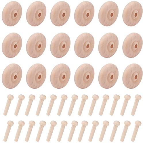 NBEADS 36 Sets Holzräder-Set Zum Basteln, Unfertiges Holzrad-Baustein-Set Mini-Räder Mit Achsstiften Zum Basteln Malen Farben Holzarbeiten, Stecktafeln