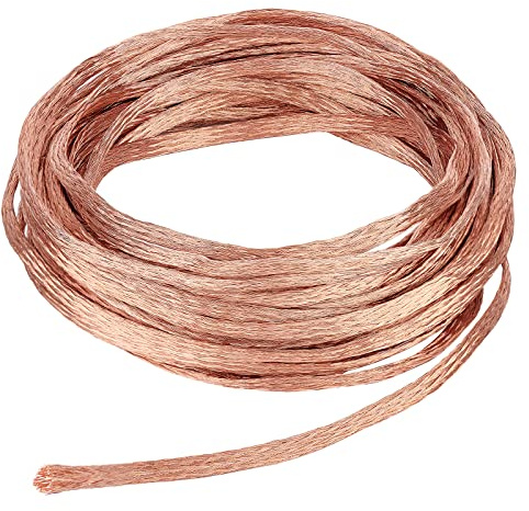 BENECREAT 8 m x 3 mm platt kopparflätad markrem, flätad naken koppartråd för jordning och reducering av ljud, 0,8 mm tjock