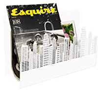 FISURA - Dekorativer Zeitungsständer Gebäude. Moderner weißer Zeitschriftenständer. Zeitschriftensammler Metall im Industriestil 35 x 11 x 22 Zentimeter.
