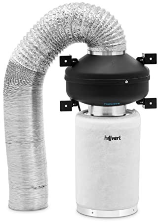 hillvert HT-AF-536 Kit aspirazione aria - Filtro ai carboni attivi, ventilatore a tubo, tubo di scarico - Uscita Ø 130 mm