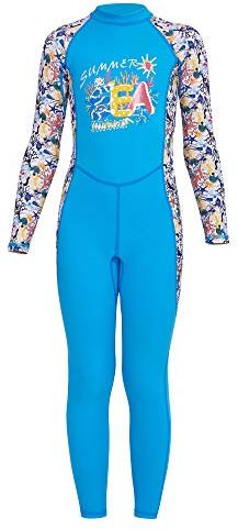 AIWUHE Kid's Full Body Swimwear Boys&Girls One Piece Swimsuit Long-Sleeve Water Sports Rash Guard UPF 50+ Sunsuit Sets Blue 3-4T M