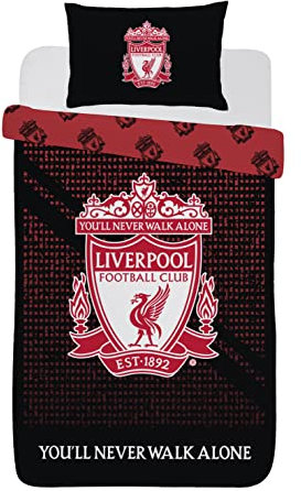 Liverpool F.C. Football Duvet Cover Sets Bedding Single or Double Bed Set with Pillowcase LFC Mesh Football Gifts for Boys (Single), Red/Black