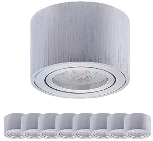 Oktaplex 9 Stück LED Aufbaustrahler Lile Alu gebürstet dimmbar 5W 380lm | 230V, 3000K Warmweiß, 80x50mm, Aufputz Aufbauspot Schwenkbar